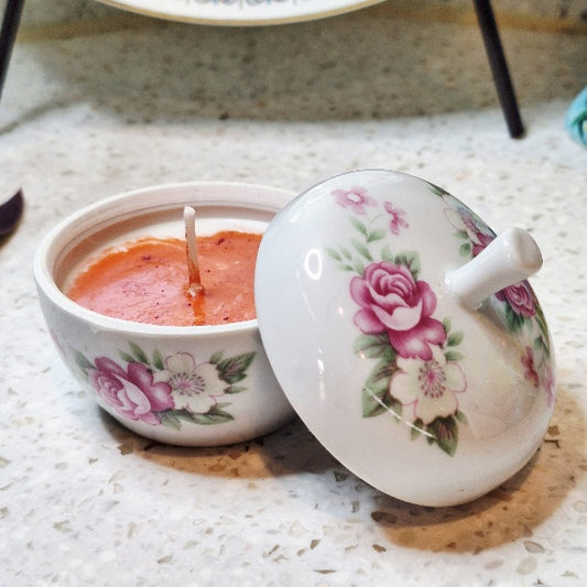 Vintage Apple Porcelain Trinket Box Soy Wax Candle