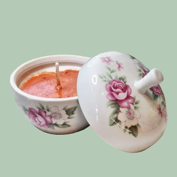 Vintage Apple Porcelain Trinket Box Soy Wax Candle