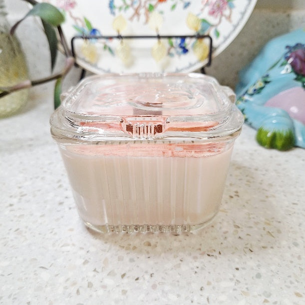 Vintage Federal Glass Square Refrigerator Dish 10 oz Soy Wax Candle