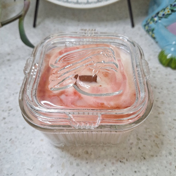 Vintage Federal Glass Square Refrigerator Dish 10 oz Soy Wax Candle