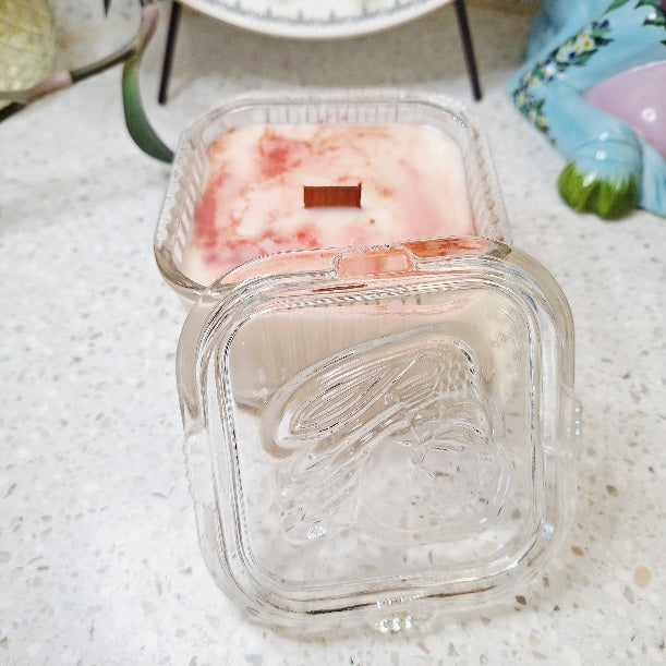 Vintage Federal Glass Square Refrigerator Dish 10 oz Soy Wax Candle