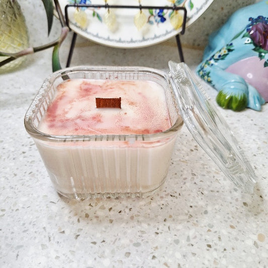 Vintage Federal Glass Square Refrigerator Dish 10 oz Soy Wax Candle