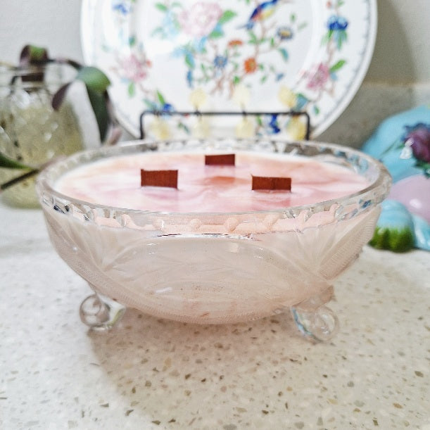 Vintage Pressed Glass 18 oz Hibiscus Soy Wax Candle