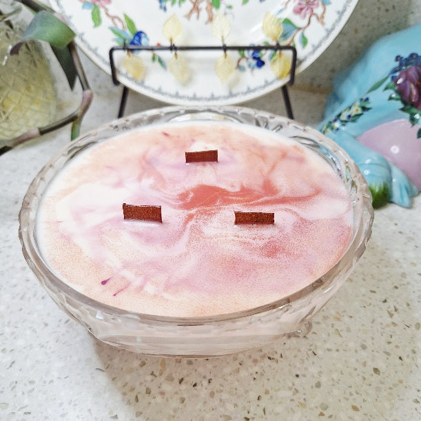 Vintage Pressed Glass 18 oz Hibiscus Soy Wax Candle