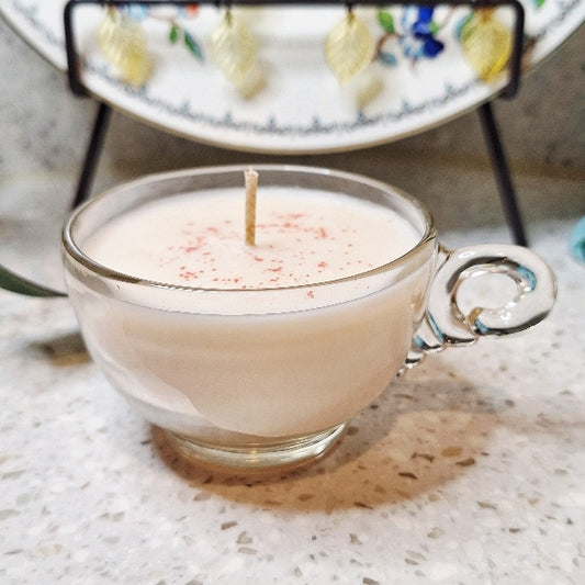 Vintage Clear Glass Flourish Handle Punch Cup Soy Wax Candle