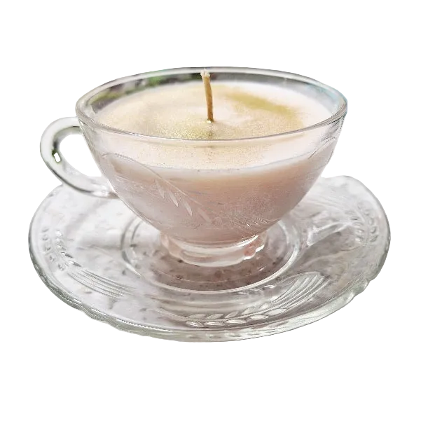 Vintage Anchor Hocking Two Sheaves of Wheat Clear Glass Teacup Soy Wax Candles