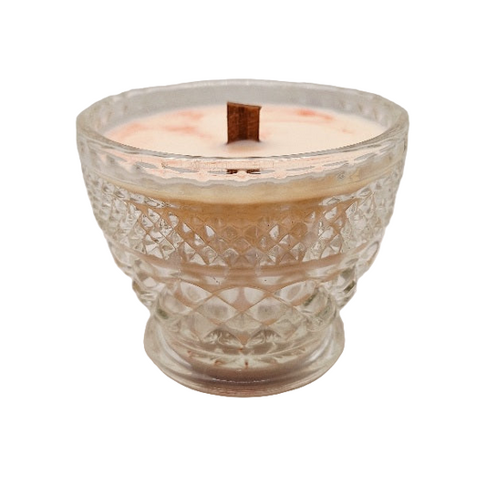 Depression Glass Wood Wick Candle
