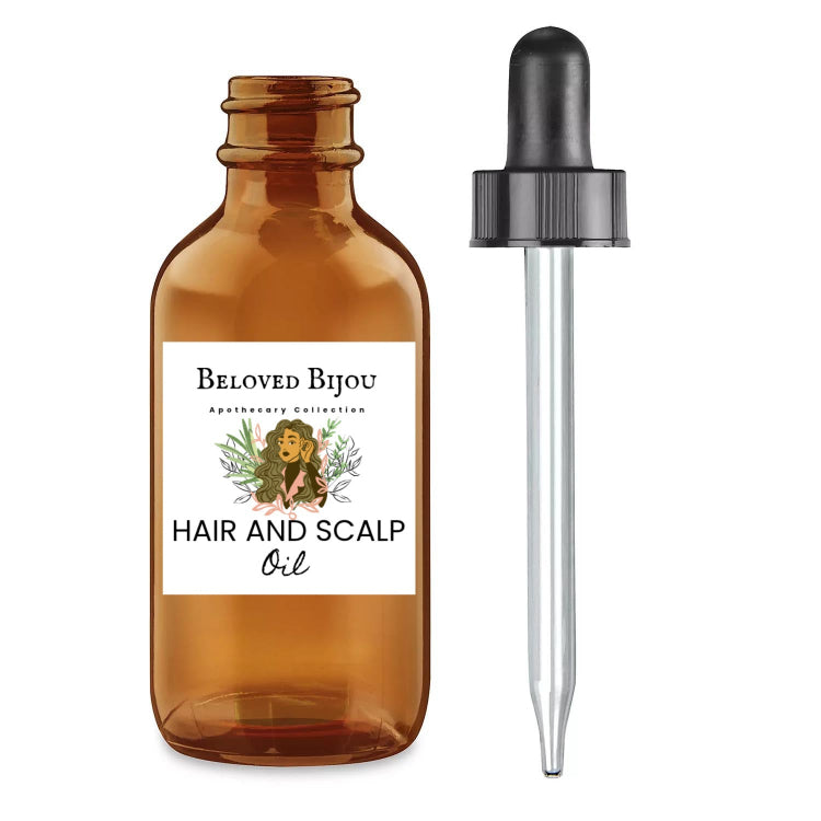hair and scalp oil with dropper Brown bottle