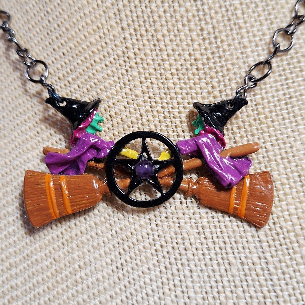 Handpainted Oz Cast Witch Pentacle Necklace