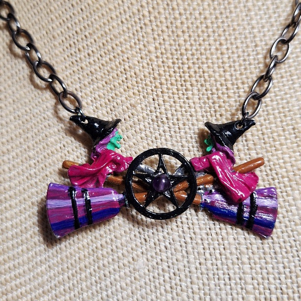 Handpainted Oz Cast Witch Pentacle Necklace