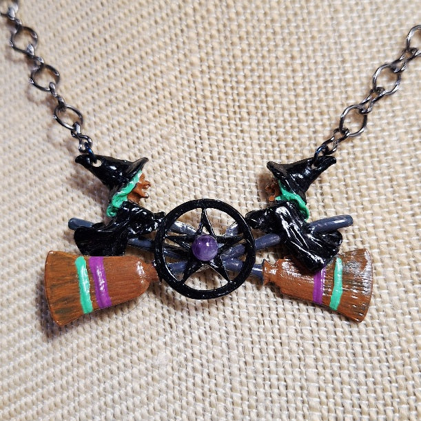 Handpainted Oz Cast Witch Pentacle Necklace