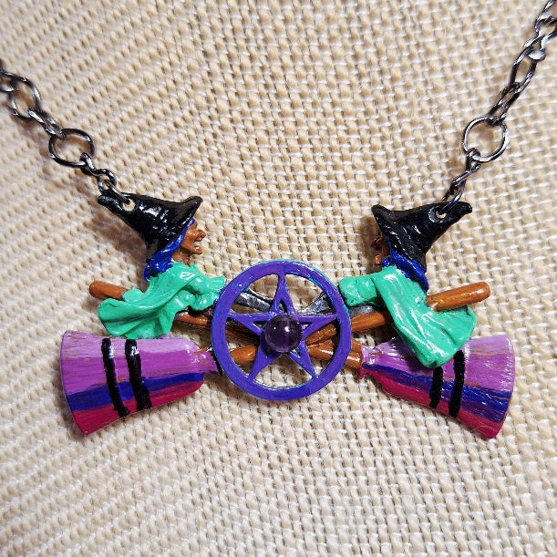 Handpainted Oz Cast Witch Pentacle Necklace