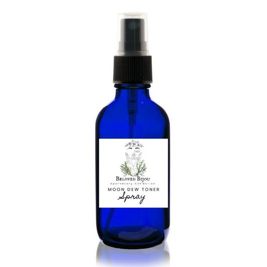 Blue spray bottle with a label on a white background