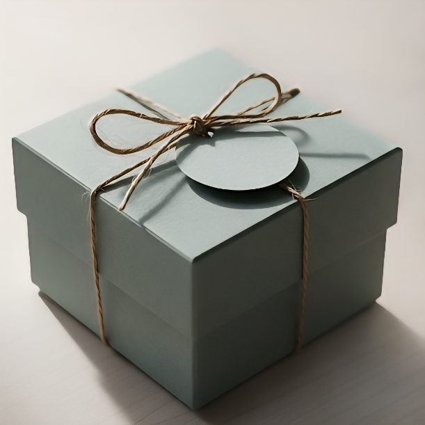 Light green gift box with a brown ribbon on a white background