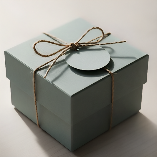 Light green gift box with a brown ribbon on a white background