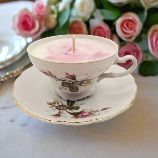 Japanese Rose 4 oz Teacup and Saucer Candles