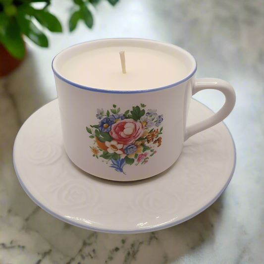 Tabletops Unlimited Victorian Rose 8 oz Teacup and Saucer Candles