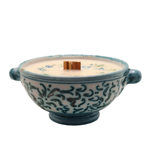 Vintage Deruta Pottery 6 oz Lidded Dish Wood Wick Candles