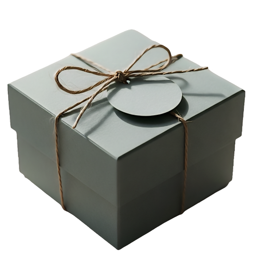 Gray gift box with a brown ribbon on a white background