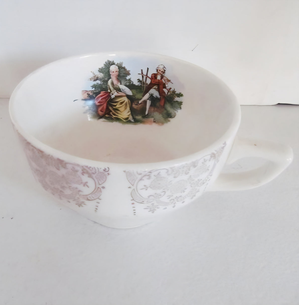 Vintage 1950s Sovereign Potters “Minuet” Courting Couple Cup & Saucer — Made in Canada, Gold Filigree Soy Wax Candle