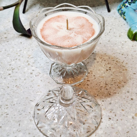 Vintage Italian Pressed-Glass Pedestal Candy Dish Soy Wax Candle