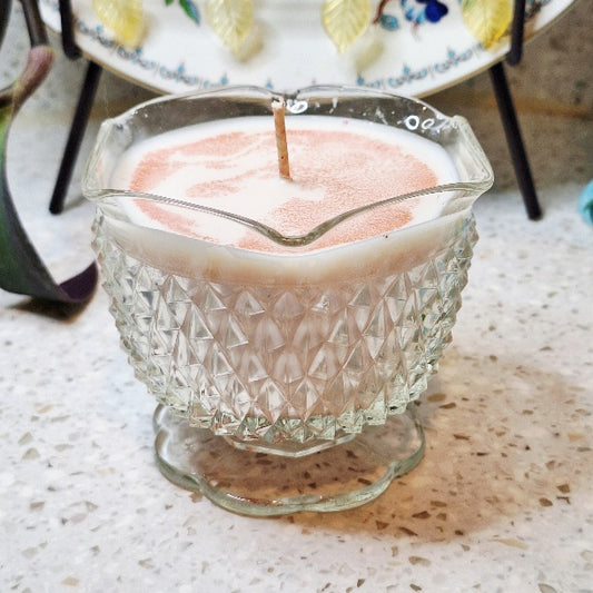 Vintage Indiana glass Diamond Point Parfait Dish Soy Wax Candle