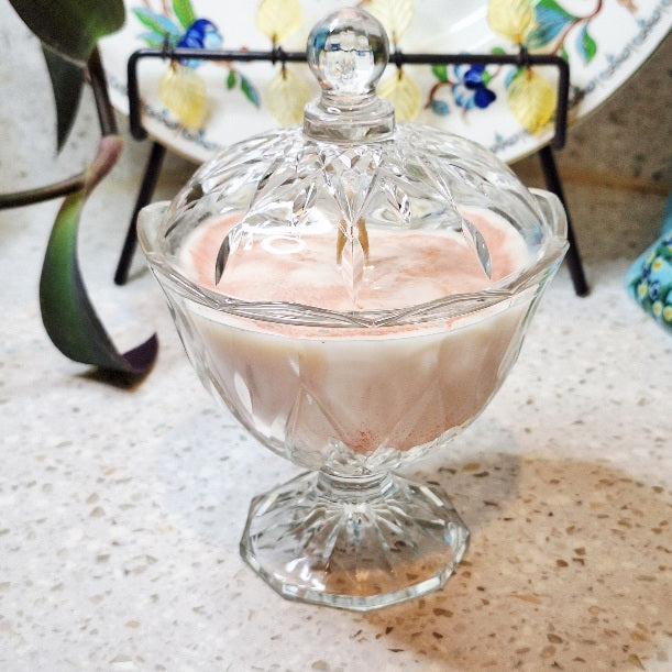Vintage Italian Pressed-Glass Pedestal Candy Dish Soy Wax Candle