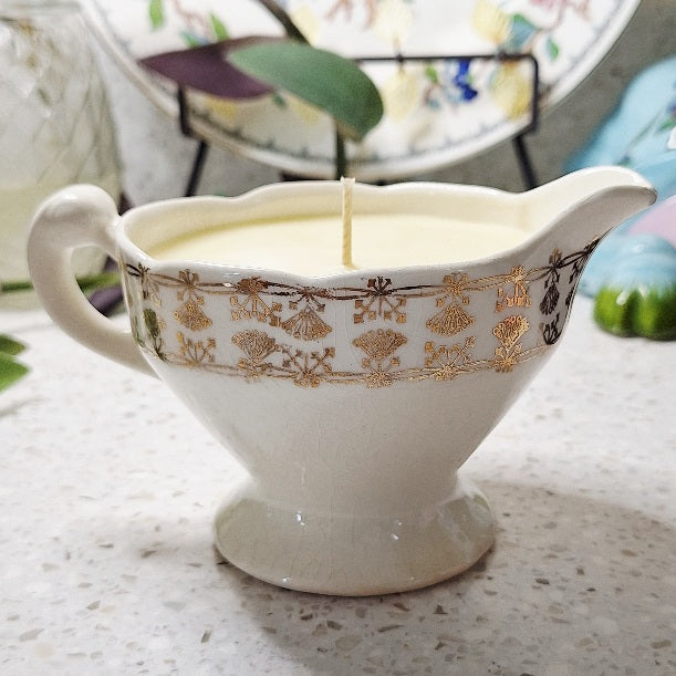 Vintage Mount Clemens Floral Bouquet Pottery Creamer Cup Massage Oil Candle