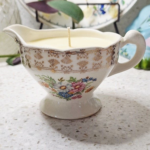 Vintage Mount Clemens Floral Bouquet Pottery Creamer Cup Massage Oil Candle