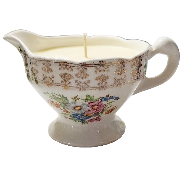 Vintage Mount Clemens Floral Bouquet Pottery Creamer Cup Massage Oil Candle
