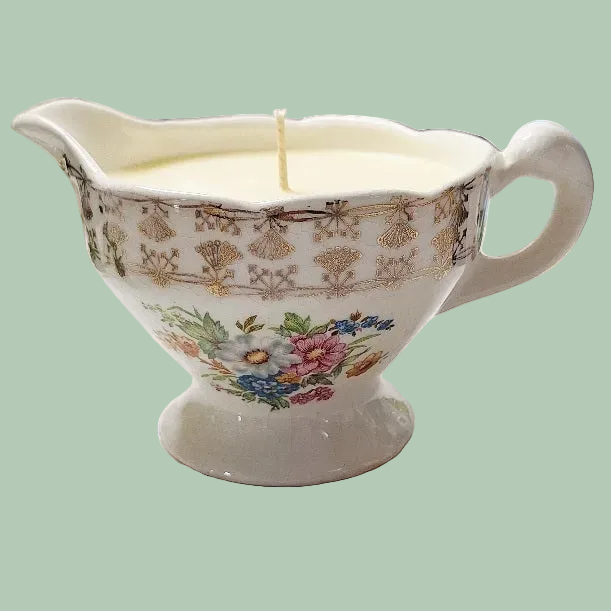 Vintage Mount Clemens Floral Bouquet Pottery Creamer Cup Massage Oil Candle