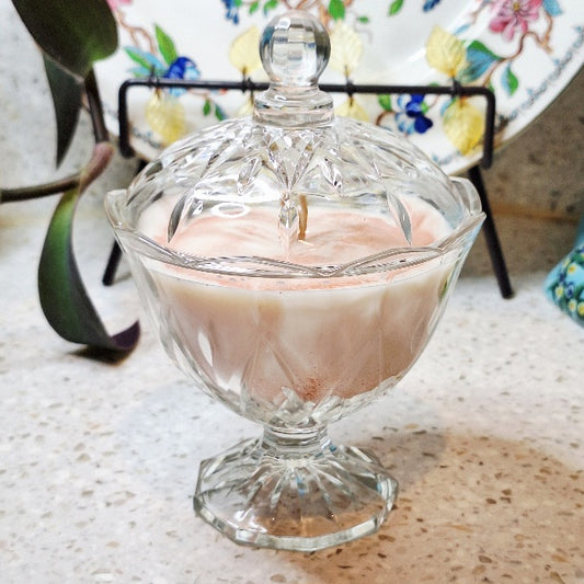 Vintage Italian Pressed-Glass Pedestal Candy Dish Soy Wax Candle