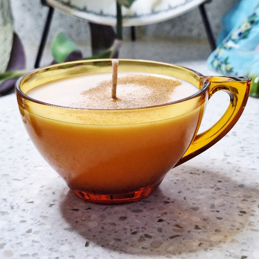 Vintage 1960s–70s Amber Glass 4 oz Punch Cup Soy Wax Candle