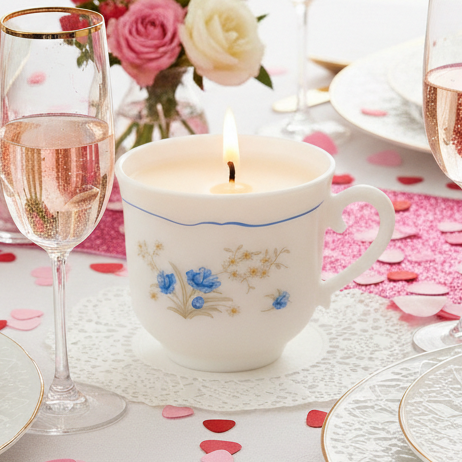 Rose Embossed Milk Glass 6 oz Teacup Candles